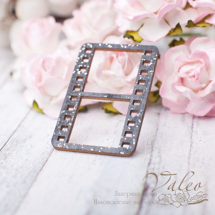 Чіпборд Кадр 37 * 24мм чорний з глітером 2635, Valeo