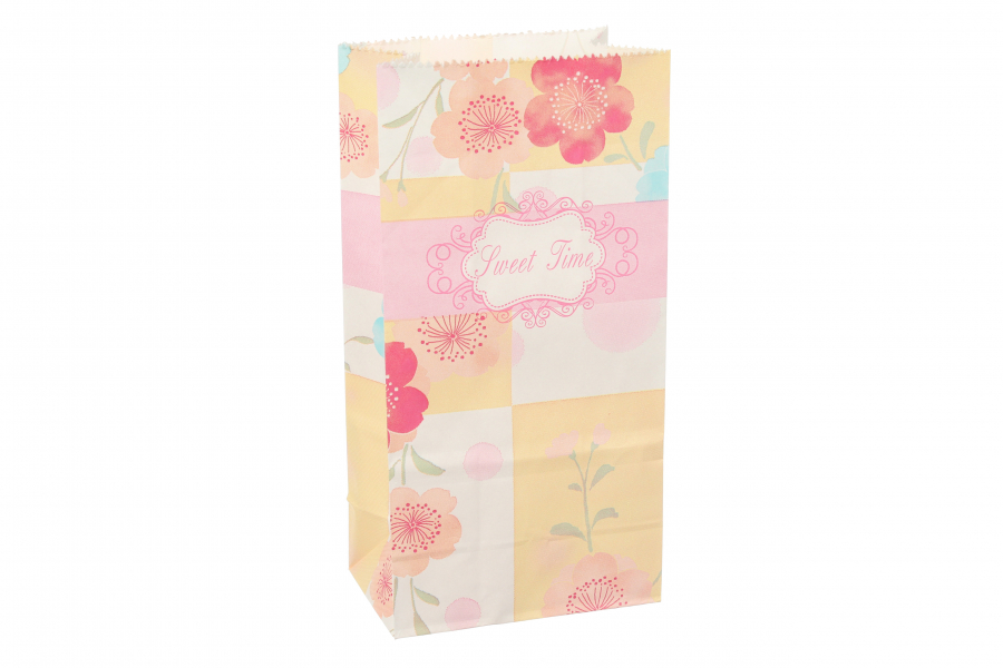 Подарочный пакет с цветочным принтом, Sweet time, 1 шт, 9х5,5 см, высота 15 см