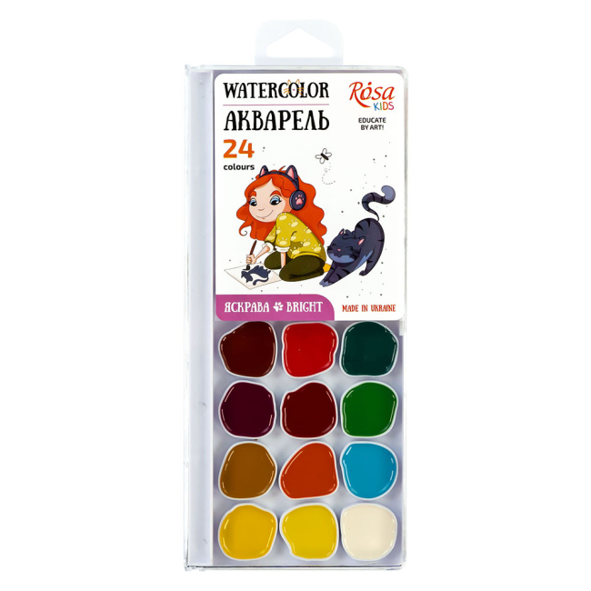 Набір акварельних фарб Cats with a Girl, 24 кол., б/пензлика, ROSA Kids