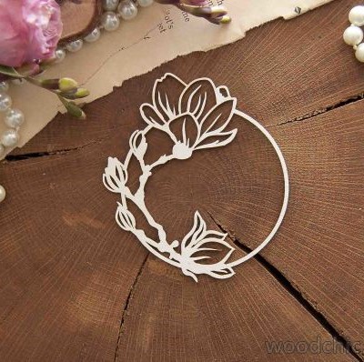 Квітуча магнолія в круглій рамці WOODChic