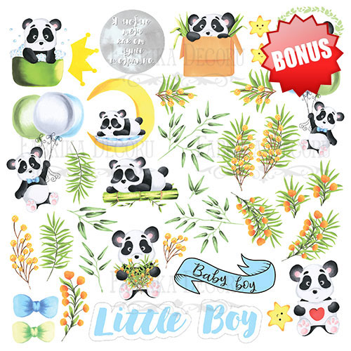 Набір скраппаперу My little panda boy, 20x20см, Фабрика Декору