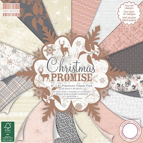 Набір скраппаперу Christmas Promise, 20х20 см, 16 аркушів, First Edition