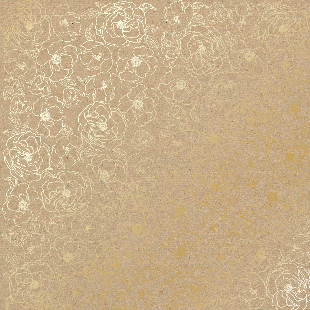 Лист односторонней бумаги с фольгированием, Golden Pion kraft, 30,5х30,5 см, Фабрика декора
