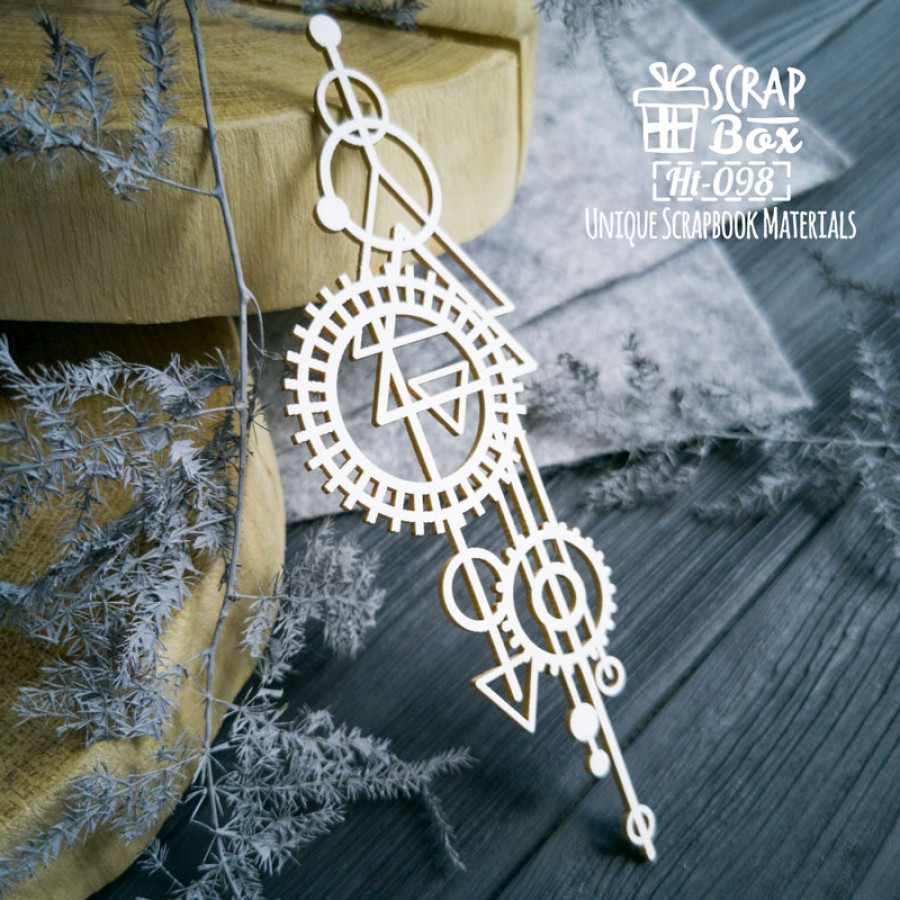 Чипборд бордюр с шестеренкой и треугольниками Ht-098 50х155 мм, Scrapbox