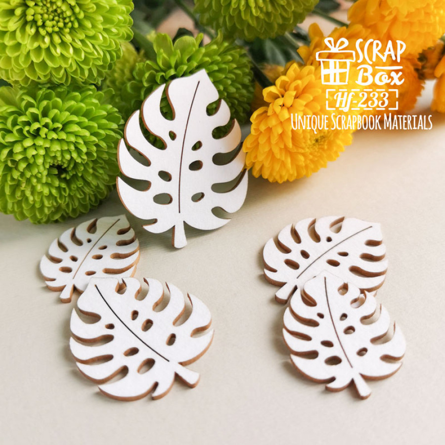 Чіпборд листя монстери, 5шт, 38х48мм, Scrapbox