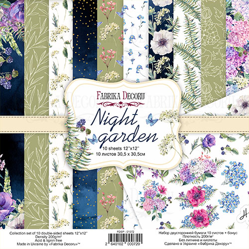 Набор скрапбумаги Night garden 30,5x30,5см, Фабрика Декору
