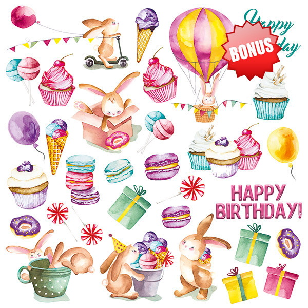 Набір скраппаперу Sweet Birthday 20x20см, 10 аркушів + бонус, Фабрика Декору