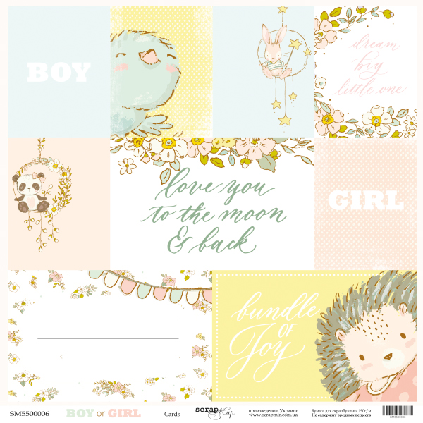 Лист односторонней бумаги 30x30 Scrapmir Cards Boy or Girl