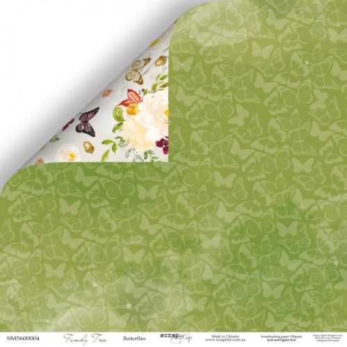 Лист двусторонней бумаги 30x30 Scrapmir Бабочки - Family Tree
