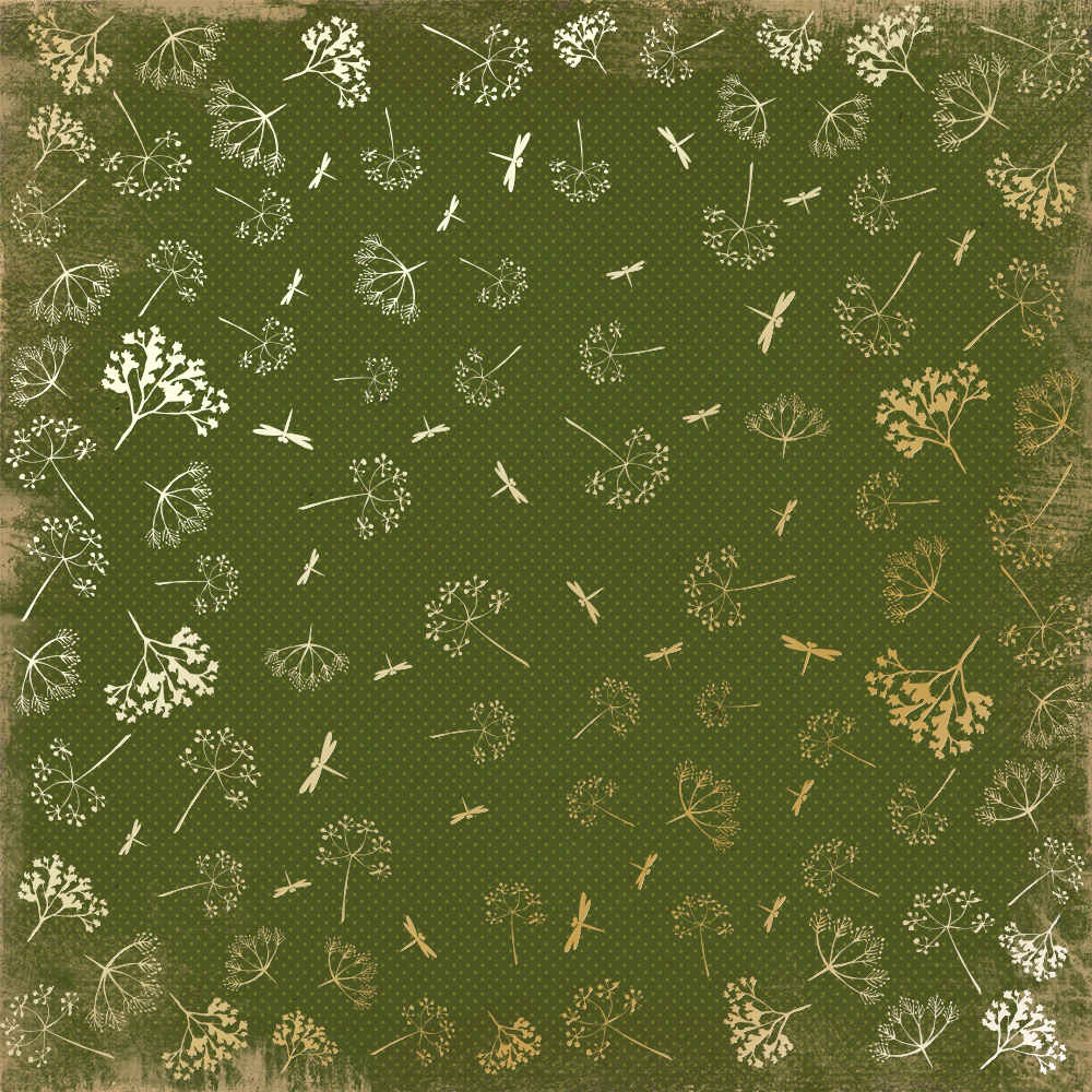 Аркуш паперу з фольгуванням Golden Dill Botany summer Green 30.5х30.5 см, Фабрика Декору