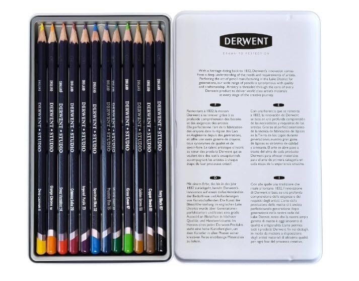Набір кольорових олівців Studio, 12 кол., в метал. коробці, Derwent