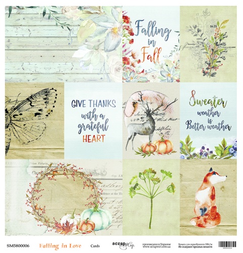 Лист односторонней бумаги 30x30 Cards Falling in Love Scrapmir