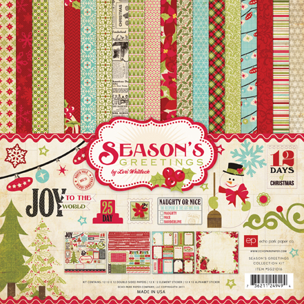 Набір паперу Season's Greetings 12 аркушів + 2 листа наклейок 30х30 см від Echo Park