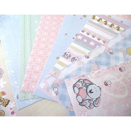 Набор бумаги Baby Shower (8 листов + 1 лист 15х30 см) 30х30 см, Курдибановская