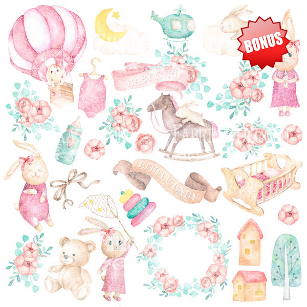 Набор скрапбумаги Dreamy baby girl 20x20 см, 10 + 1 лист, Фабрика Декору