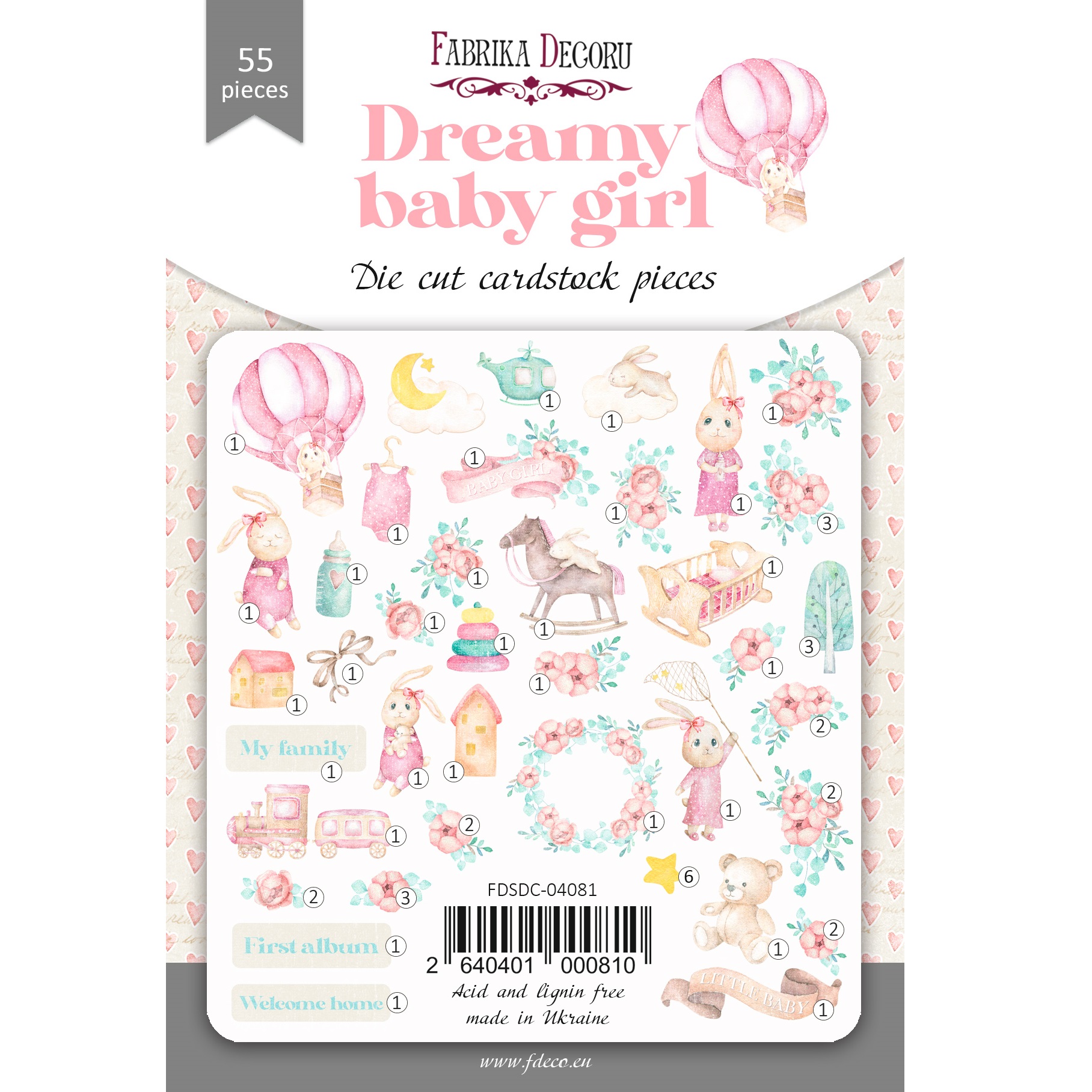 Набор высечек коллекция Dreamy baby girl 55 шт, Фабрика Декора