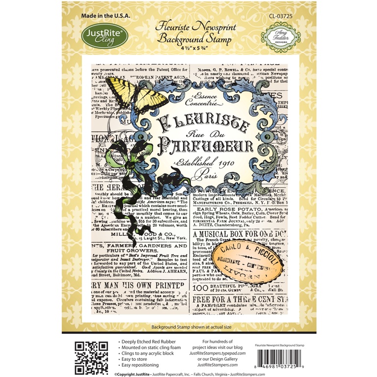 Резиновый штамп Fleuriste Newsprint, Justrite, 12х15 см