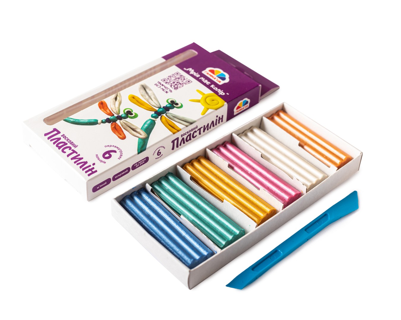 Набір воскового пластиліну Творчість 6 кол., 72 г, перламутр., зі стеком, ГАММА