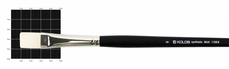 Кисть, Синтетика плоская, Milk 1108B, № 8, длинная ручка, Kolos