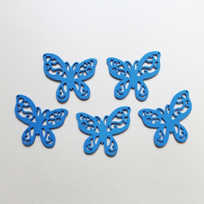 Деревянная бабочка синего цвета, длина 49 мм, ширина 45 мм, 1 шт