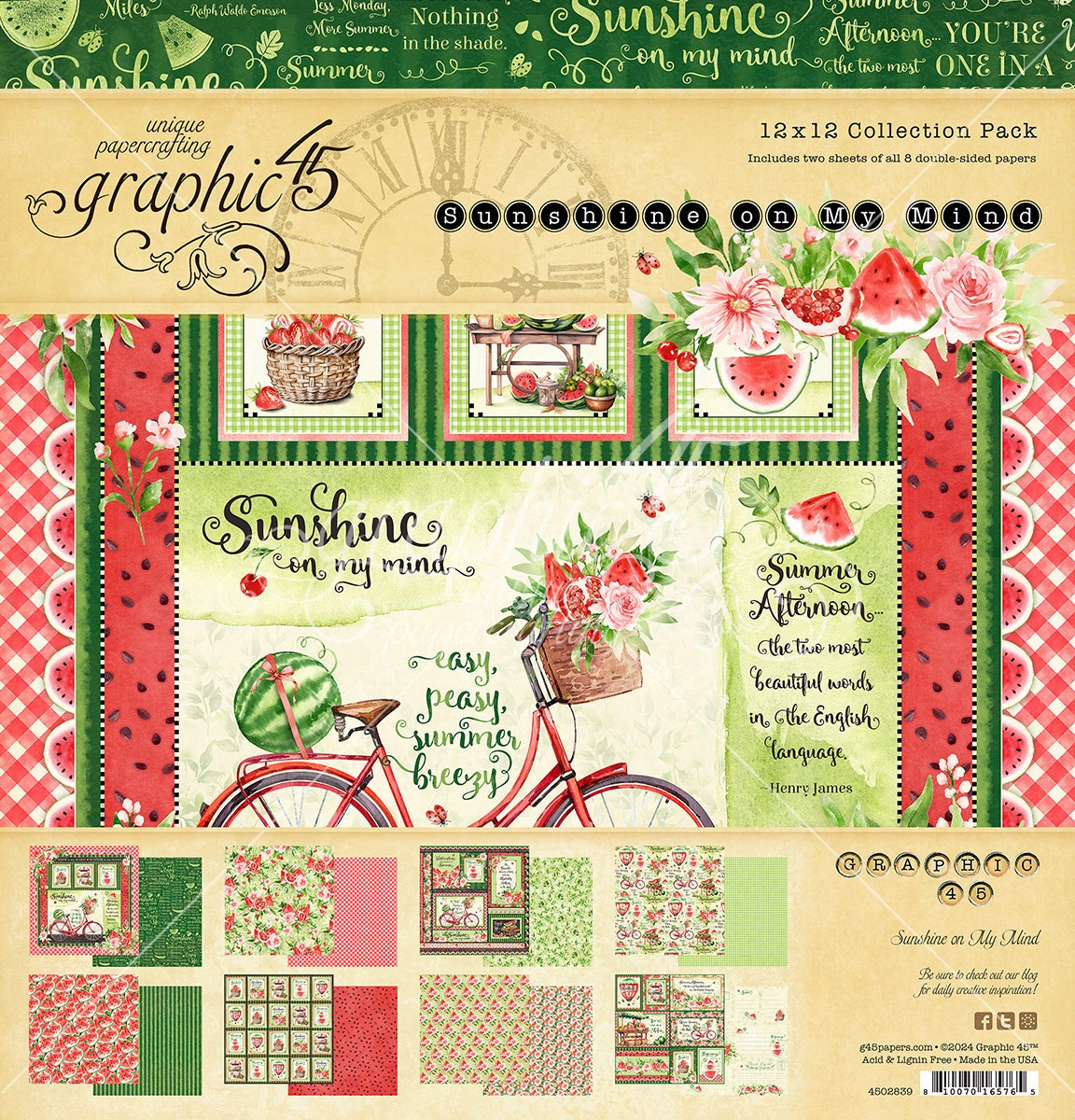 Набір для скрапбукінгу Sunshine on my Mind, 30x30 см, 8 аркушів, Graphic 45