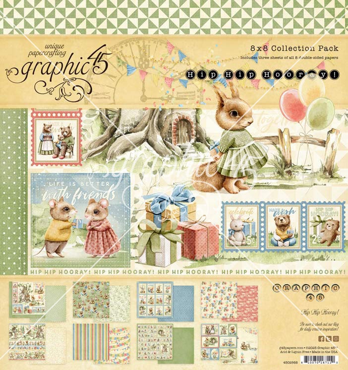 Набір для скрапбукінгу Hip Hip Hooray, 20x20 см, 8 аркушів, Graphic 45