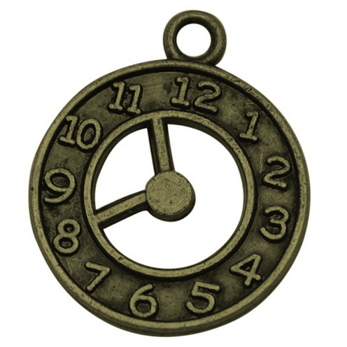 Металева підвіска "Годинник" кольору зістареної бронзи, 21х18 мм, 1 шт