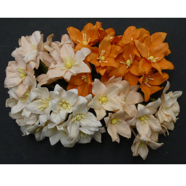 Набор 4 лилии из тутовой бумаги в оранжевых тонах, 30 мм