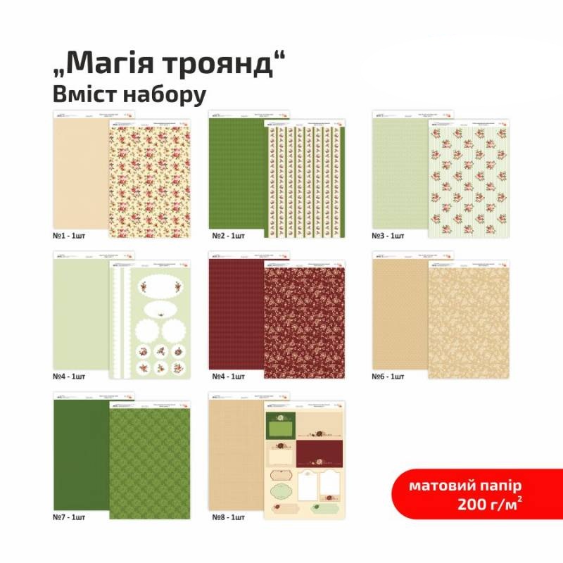 Набір дизайнерського паперу Магія роз А4 200г/м2 8л двустор. ROSA TALENT