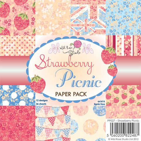 Набір паперу Strawberry Picnic 15х15 см 12 аркушів від Wild Rose Studio