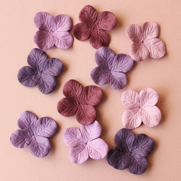 Набор 10 цветков гортензии в фиолетовых тонах, 40 мм