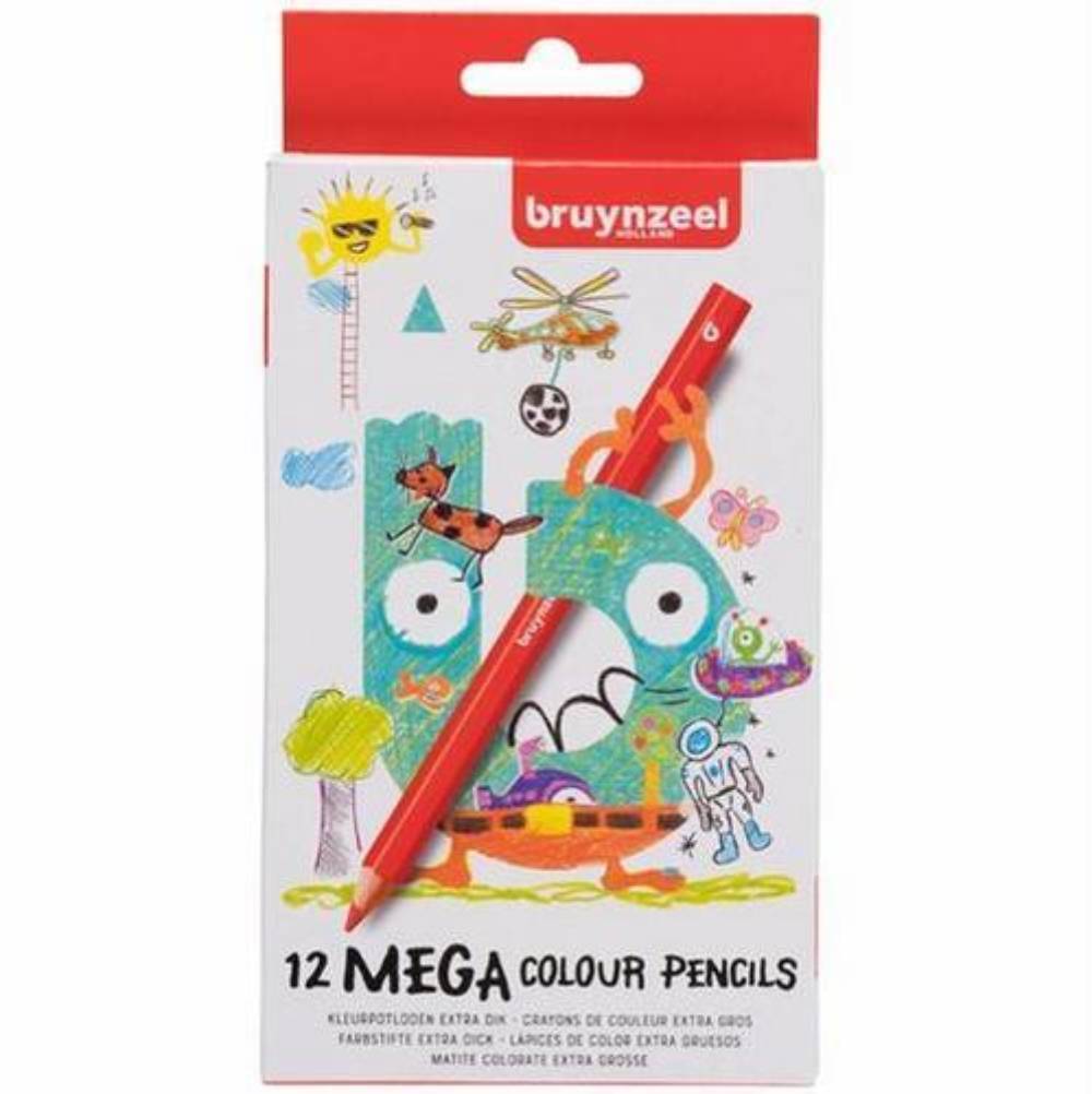 Набір дитячих кольорових олівців Mega Colour, товсті, у картонній коробці, 12 шт, Bruynzeel