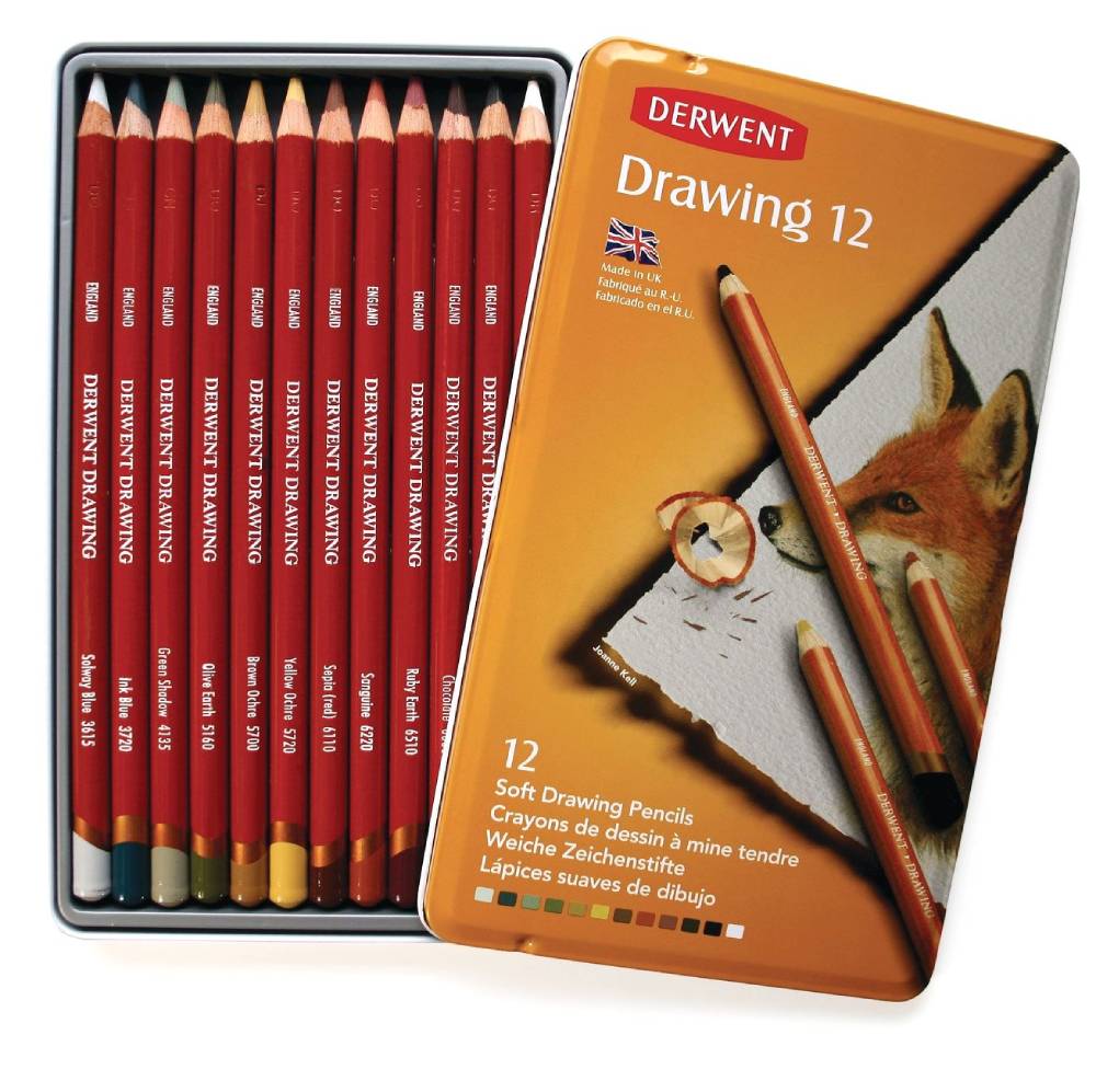 Набор карандашей для рисунка Drawing, 12 шт, метаевая коробка, Derwent