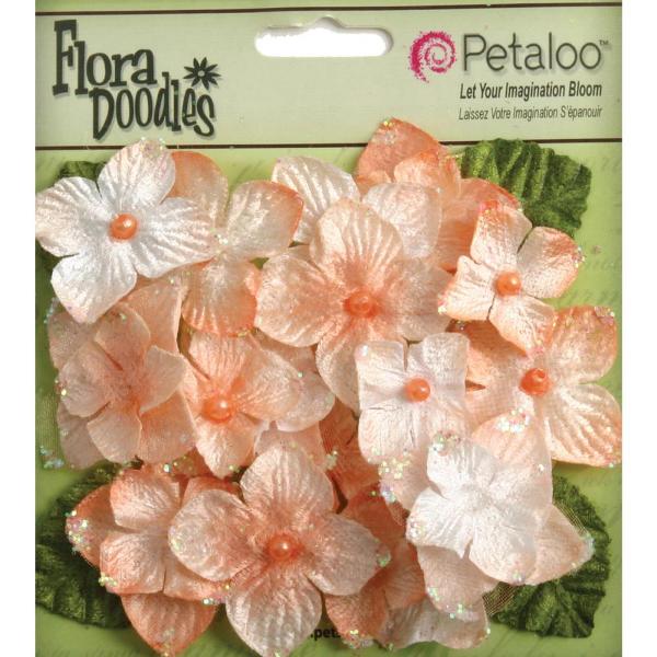Набор бархатных цветов и листьев Velvet Hydrangeas - Apricot от Petaloo, 22 шт