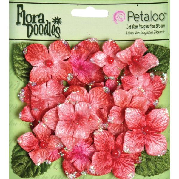 Набор бархатных цветов и листьев Velvet Hydrangeas - Geranium от Petaloo, 22 шт