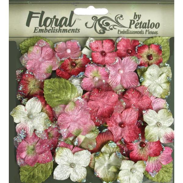 Набір оксамитових квітів і листя Velvet Hydrangeas - Rose від Petaloo, 36 шт