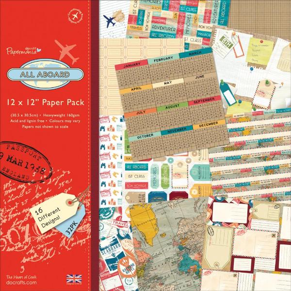 Набор бумаги All Aboard 30х30 см 16 листов от компании Papermania