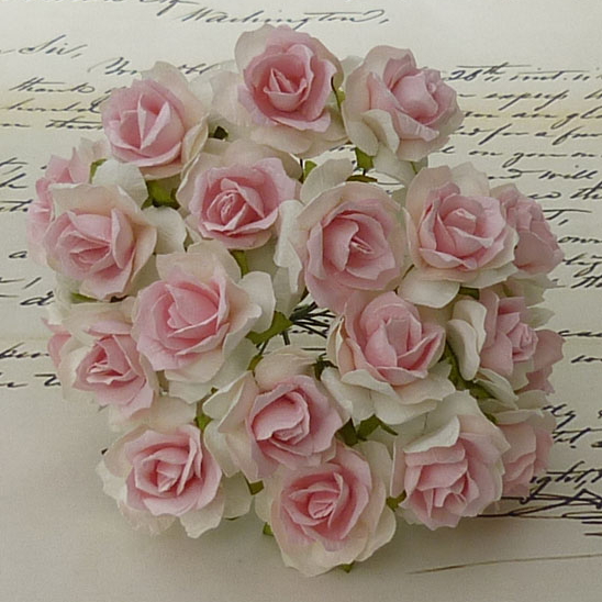 Набір 5 диких трояндочок White with Baby Pink Centre, 30 мм