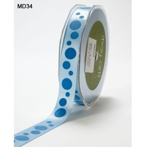 Атласна стрічка Bubble Dots блакитного кольору від May Arts, 16 мм, 90 cм