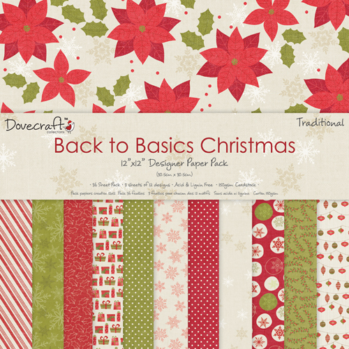 Набір паперу Back to Basics Christmas Traditional 30х30 см 12 аркушів від Dovecraft