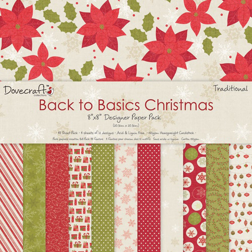 Набір паперу Back to Basics Christmas Traditional 20х20 см 12 аркушів Dovecraft