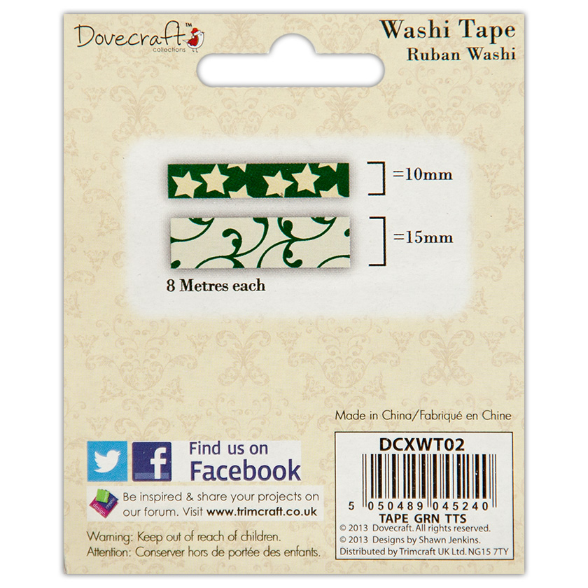 Паперовий скотч 'Tis the Season Green 10 мм і 15 мм від компанії Dovecraft