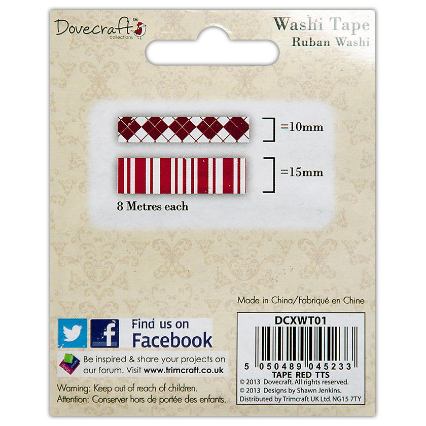 Паперовий скотч 'Tis the Season Red 10 мм і 15 мм від компанії Dovecraft