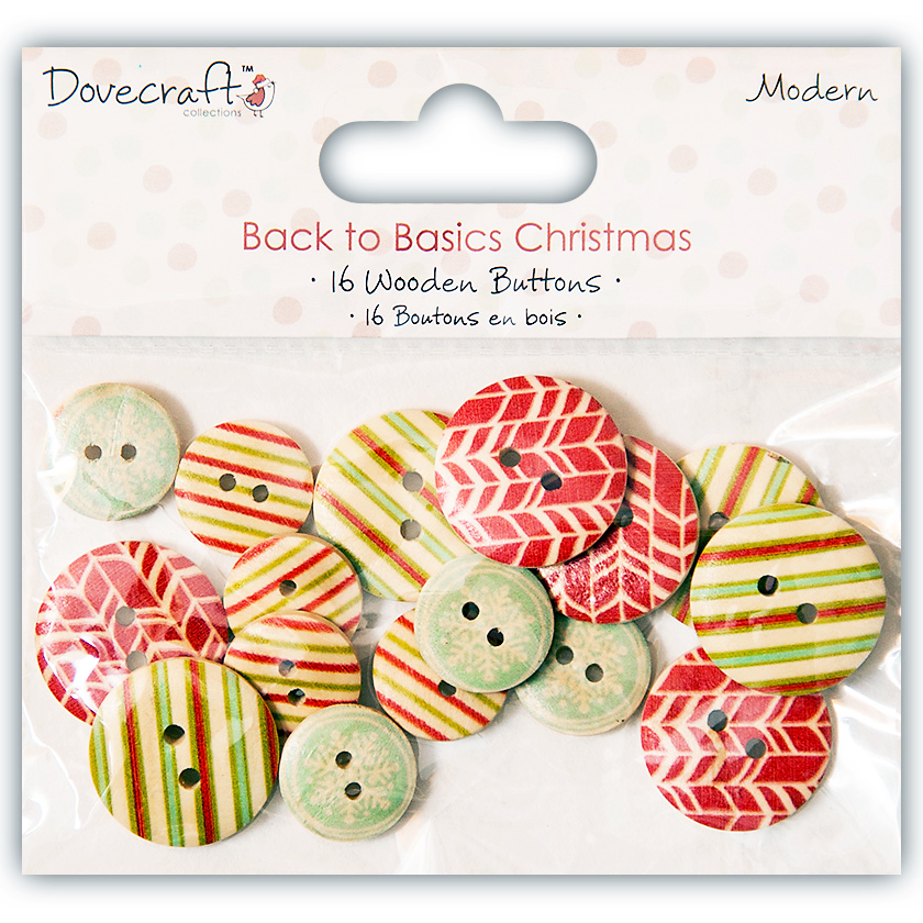 Набір дерев'яних гудзичків Back to Basics Christmas Modern 16 шт від Dovecraft
