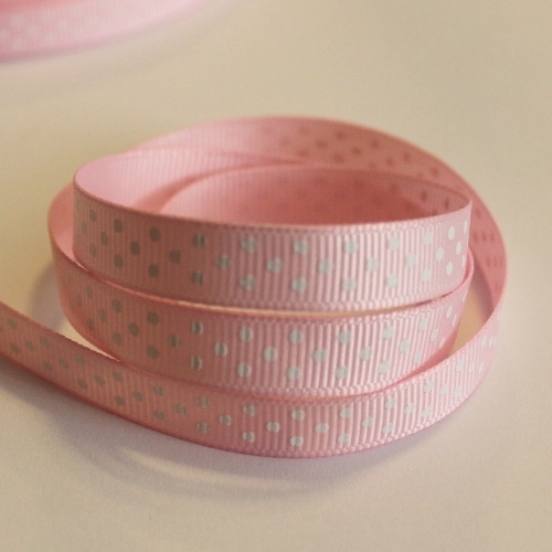Репсовая лента в горошек светло-розовая, ширина 10 мм, длина 90 см
