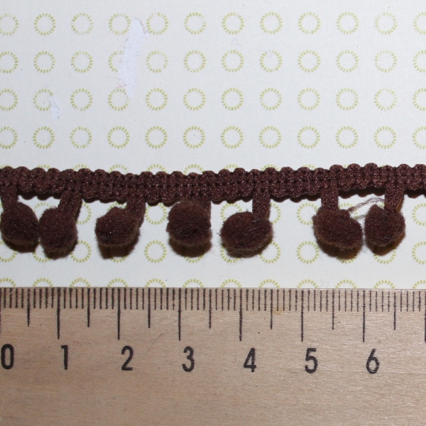 Стрічка з помпонами коричневого кольору, 8 мм, 90 см