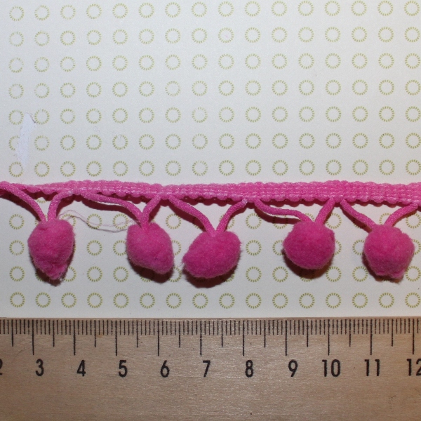 Лента с помпонами ярко-розового цвета, 13 мм, 90 см