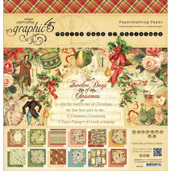Набір паперу 12 Days Of Christmas 12 аркушів 30х30 см від Graphic 45