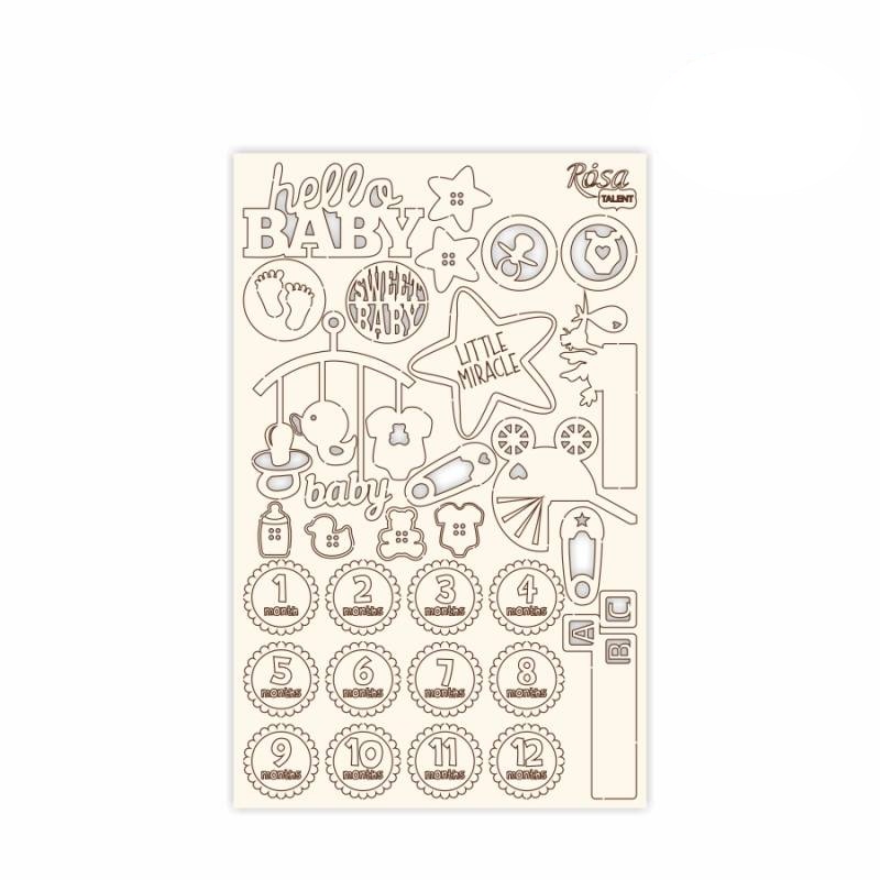 Чіпборд для скрапбукінгу, Дитячі мотиви 1, білий картон, 12,6х20см, Rosa Talent