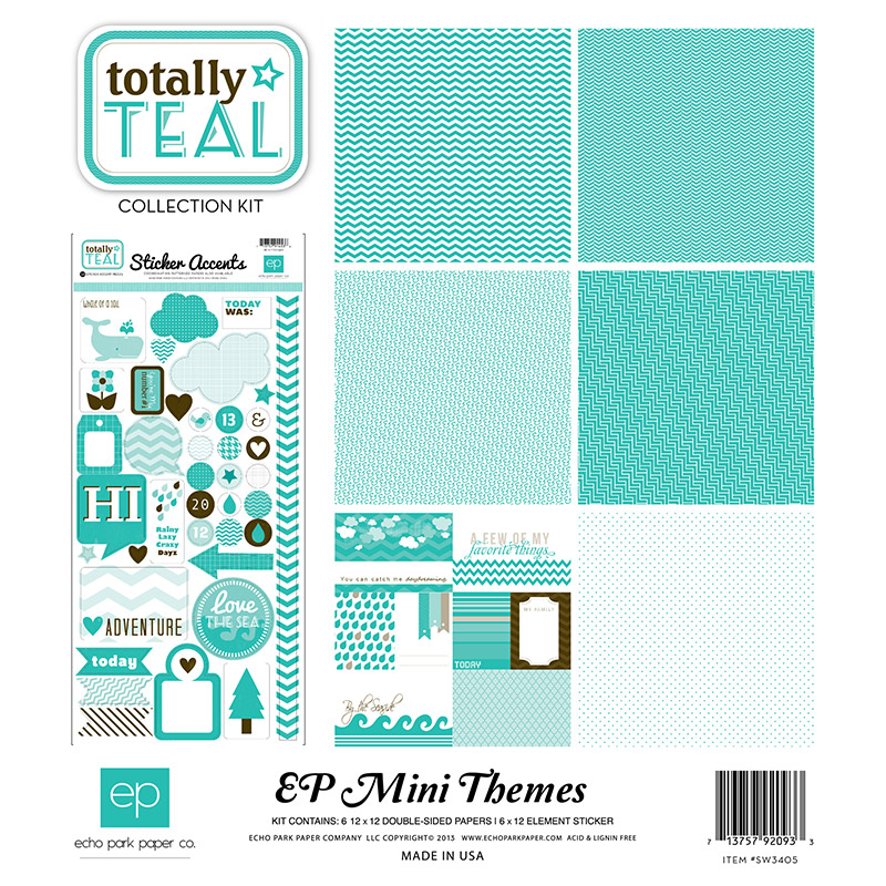 Набор бумаги Totally Teal Mini Theme 30х30 см 6 листов + наклейки от Echo Park
